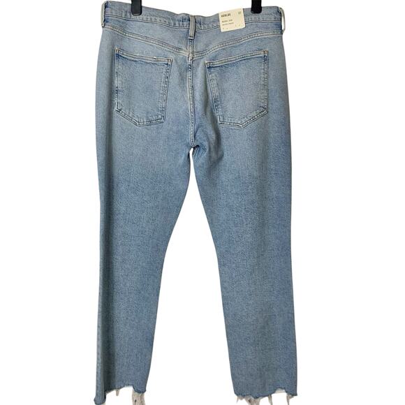 Agolde Merrel Straight Mid Rise Jeans Astray Womens 32 Light Wash Raw Hem Ankle - Picture 2 of 15